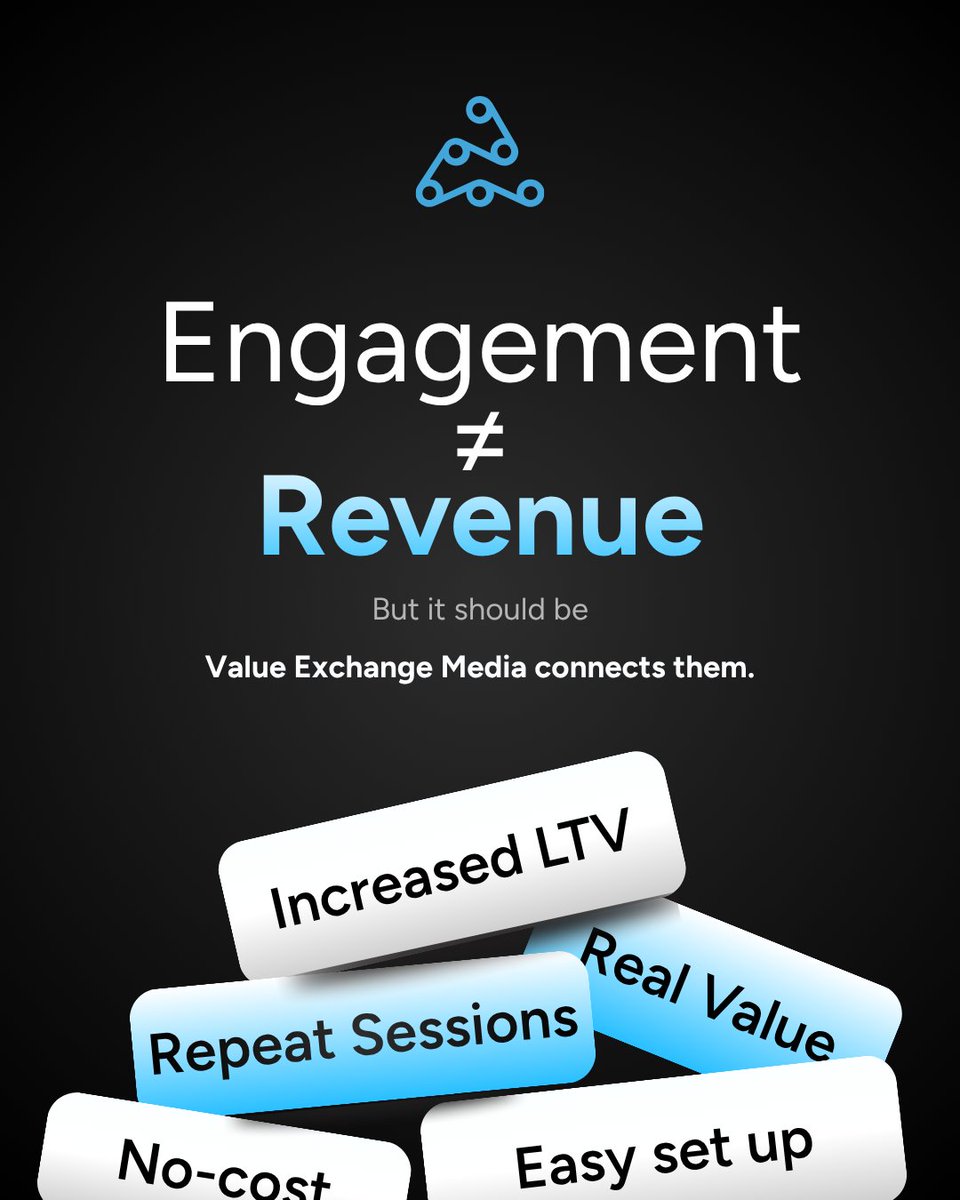 AdActionConnect's tweet photo. Engagement is the most celebrated metric in consumer tech.  High DAU. Strong retention. Zero revenue from the vast majority of users.

Platforms closing this gap aren't adding more ads. They're using Value Exchange Media.

Learn more: https://t.co/PJ5alLTTvP #Monetization #ARPDAU https://t.co/wcF8BfGYv4