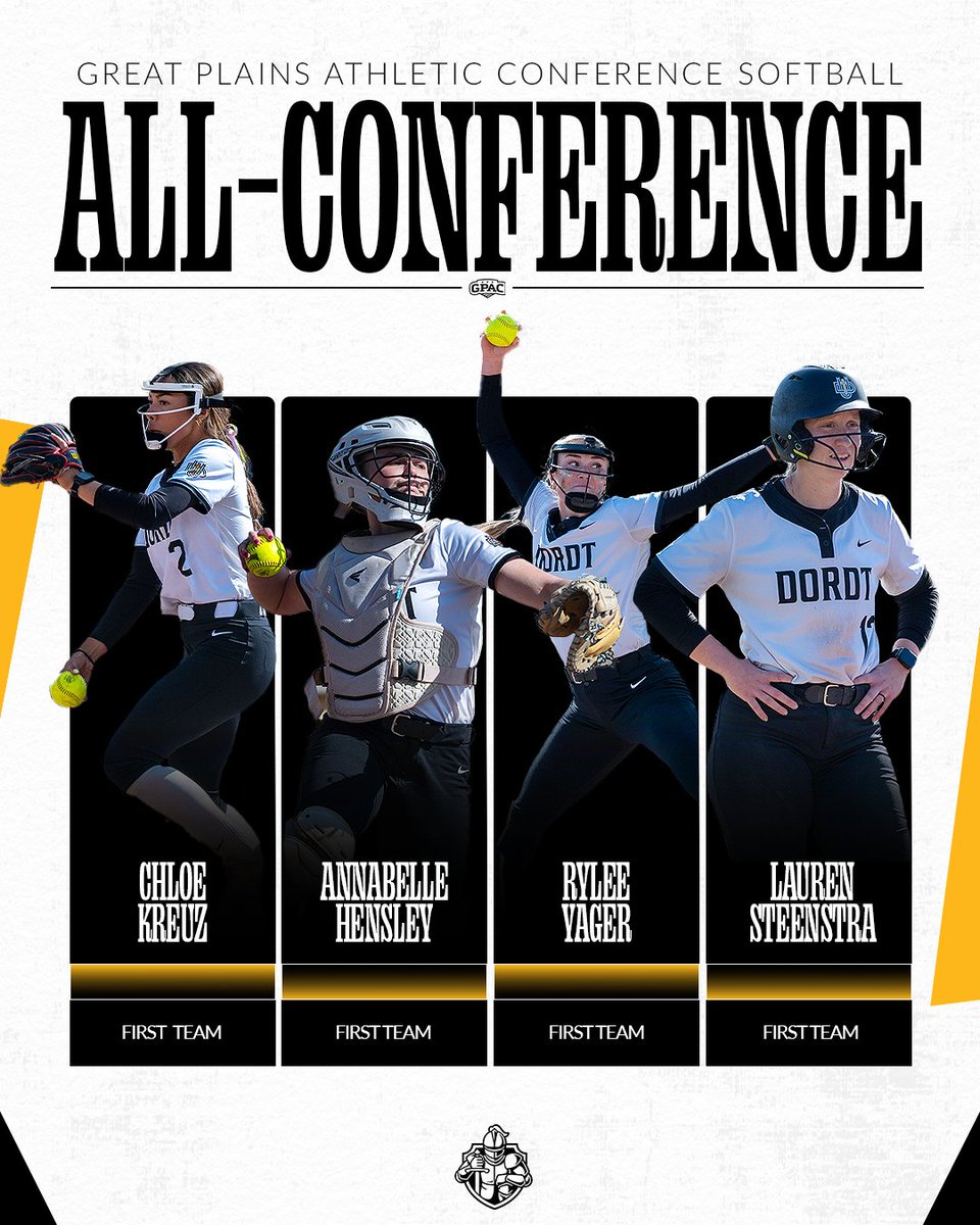 dordtdefenders's tweet photo. All-Conference selections! @GPACSports @dordtsoftball 
First team: 
- Chloe Kreuz, Player of the Year
- Rylee Yager, Freshman of the Year
- Lauren Steenstra
- Annabelle Hensley
Second team: 
- Abigail Tweedy
Honorable mention: 
- Tera Price 
- Taylor Schneider
- Ashtyn Grissom https://t.co/7IdxBLi481