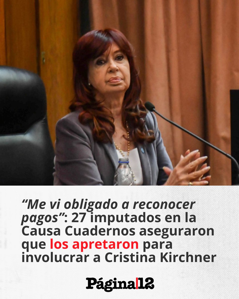 pagina12's tweet image. Fueron 27, entre exfuncionarios y empresarios, los que relataron presiones sufridas dentro y fuera de tribunales cuando comenzaba la causa “Cuadernos”, y que en las últimas semanas durante las indagatorias destaparon esta olla en el juicio oral.
pagina12.com.ar/2026/05/03/cau…