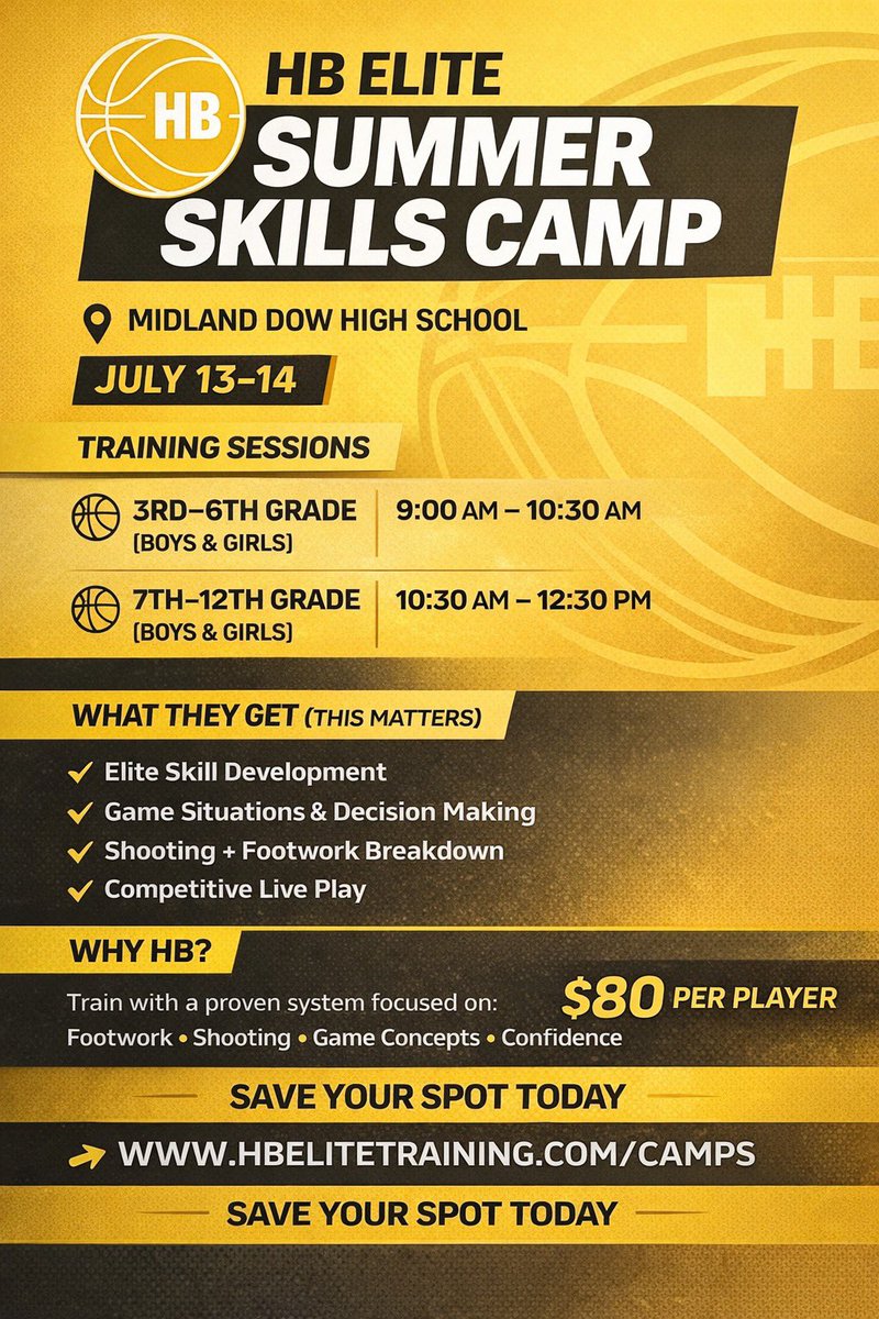 builtbasketball's tweet photo. We have 4 opportunities this summer for camps in Midland at Dow High School. These are great ways to grow as a player in the off season. https://t.co/xatyhYKMRK