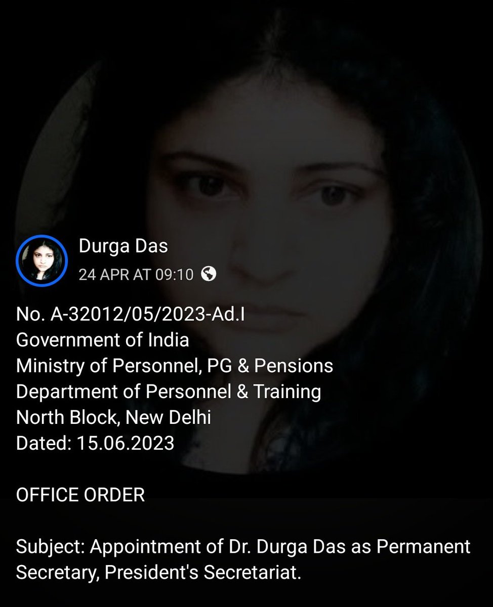 GovtLawAndOrder's tweet photo. @rashtrapatibhvn
Dr. Durga Das, a #female_officer and #Secretary to the #President—covering all #government #departments of the world's #supreme #administration 🔱

[#DrDurgaDas] https://t.co/4REzBIkVcv