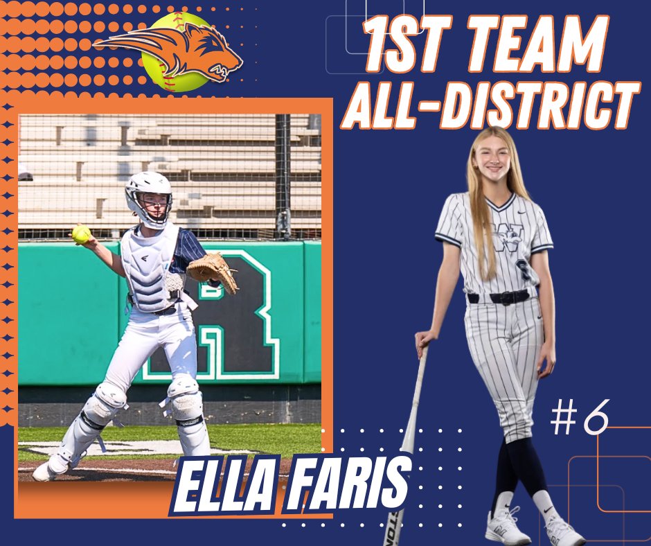 WHSoftball's tweet photo. Congrats to these Junior athletes for receiving District 12-5A 1st Team All-District Honors! 💙🧡🥎 https://t.co/zPGqNQlnsj