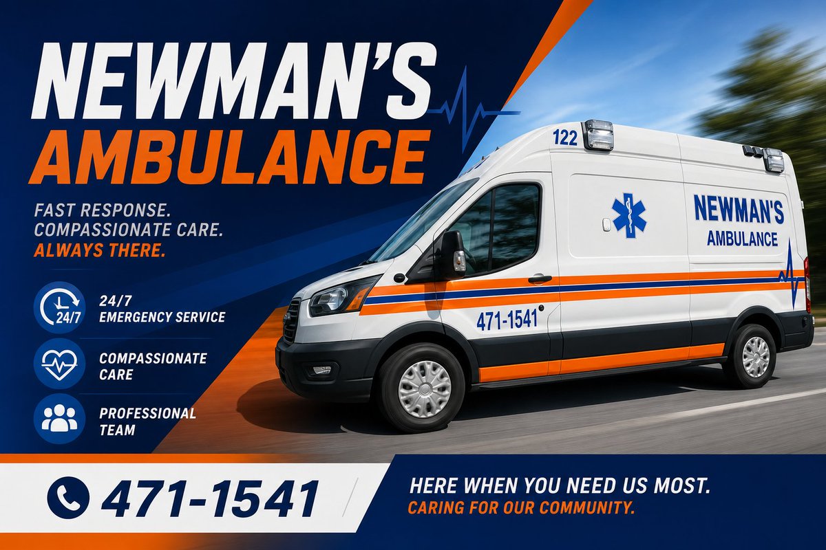 adam_swedenburg's tweet image. Newman's Ambulance is committed to showing up when it matters most. 🚑

From emergency response to compassionate care, their team is ready 24/7 to serve the community with professionalism and heart.

📞 471-1541
Always ready. Always there.
#ambulance #EmergencyResponse #Community