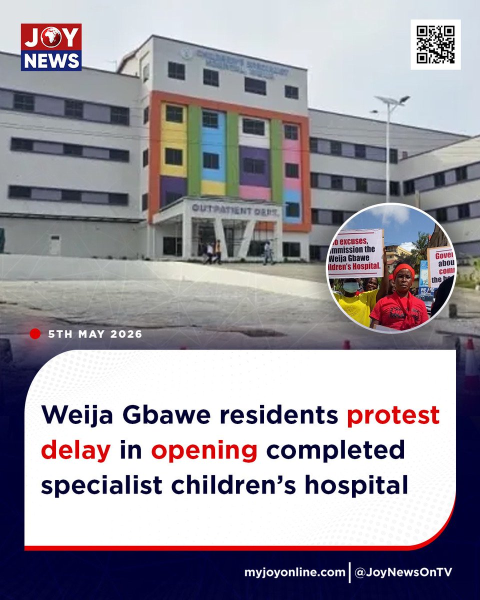 JoyNewsOnTV's tweet image. Weija Gbawe residents protest delay in opening completed specialist children’s hospital

#JoyNews #Viral #Explorepage #Ghana #JoyFM #GhanaNews #Ghana #NewsUpdate #Africa #GhPolitics #News #AfricaNews #CurrentAffairs #vlog