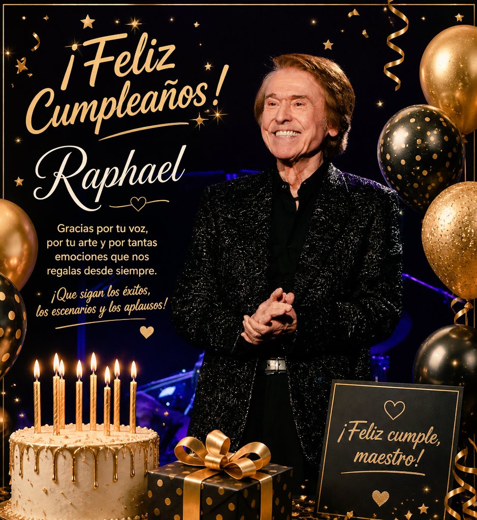 esorni1969's tweet photo. 🎉 Feliz cumpleaños, @RAPHAELartista 🎂

Leyenda viva de la música, pura emoción sobre el escenario ❤️
Décadas haciéndonos sentir… ¡y los que quedan!

Eterno, único e inimitable ✨
¡Feliz cumple, maestro! 👏

#Raphael #FelizCumpleRaphael #Leyenda #MúsicaEnVivo #Icono #Eterno https://t.co/xGEyM05r9B