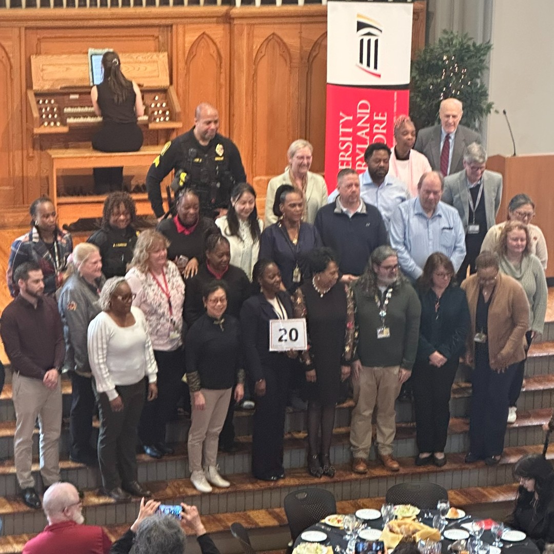 PoliceUmb's tweet photo. Thank you for 2️⃣0️⃣ years of service!! 
Sgt. T. Baker, Cpl. A Harrison, and SO Lisa Lea were recognized this year at UMB's Employee Recognition Ceremony for this amazing accomplishment. Thank you for all you do! https://t.co/vKyrXqh7Pr