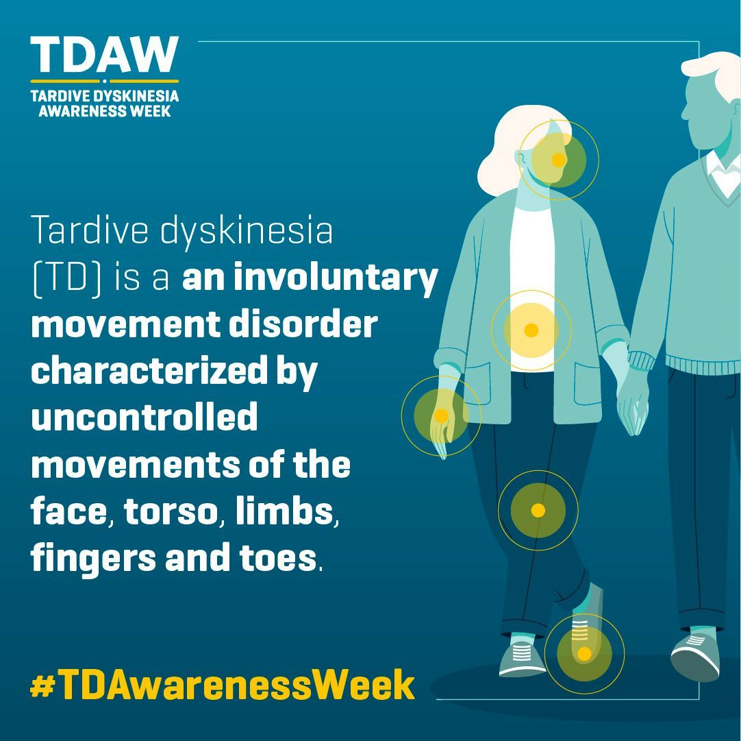 MentalHealthAm's tweet photo. This #TDAwarenessWeek, MHA is joining @Neurocrine to talk about tardive dyskinesia (TD), an involuntary movement disorder characterized by uncontrolled movements of the face, torso, limbs, fingers, and toes. 

Learn more at https://t.co/5CfXRywYZS.

#Screen4TD https://t.co/6Atn2Hr8d8