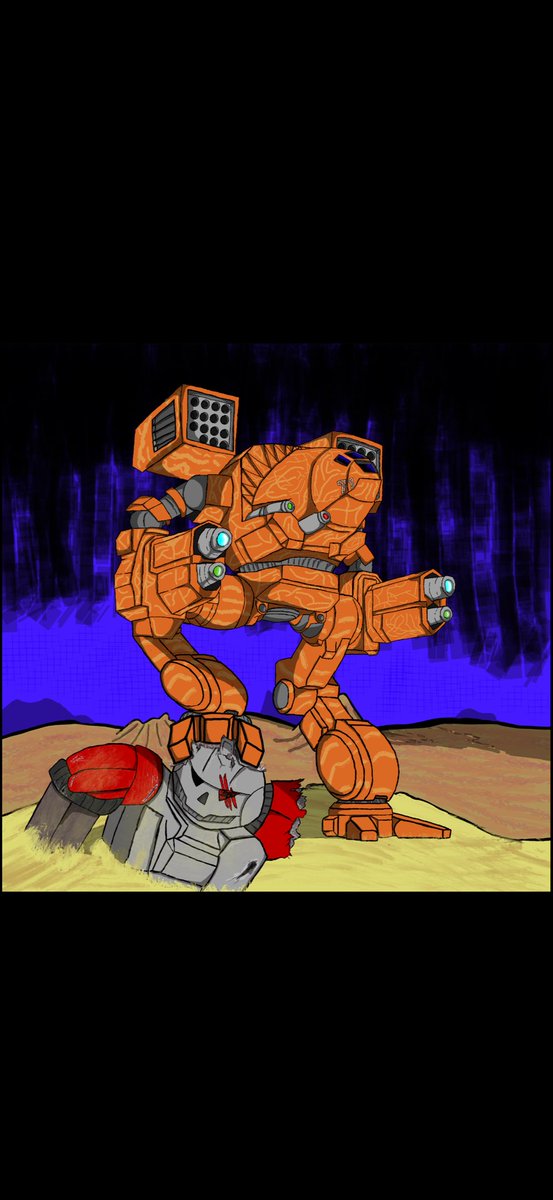 McCache33's tweet photo. My son and I both loved @MW5Mercs 
The cinematic for the end credits was great, but I suggested it should have ended with a Mad Cat stepping on an Atlas. My son decided to draw it.

#battletech #mechwarrior https://t.co/JyOH2Zqe5W