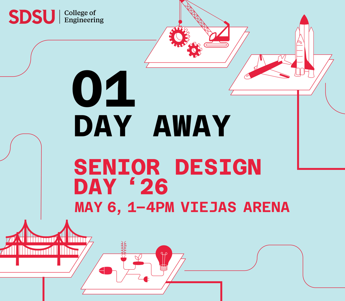 SDSUEngineering's tweet photo. 🚨 1 day until Design Day! 🚨
We’re almost there, join us tomorrow to celebrate a year of innovation, creativity, and hard work. You won’t want to miss it!

#DesignDay #SeniorDesign #Countdown https://t.co/gd9ZJMElFM