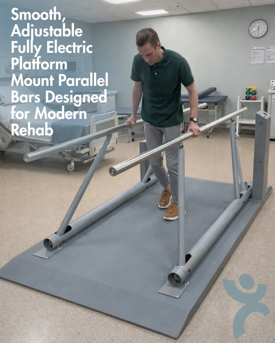 PHSMedical's tweet image. Step into the future of rehab! ⚡These Fully Electric Platform Mount Parallel Bars are battery powered and designed for modern rehab environments and efficiency for therapists. 💪 

#PHSMedical #RehabEquipment #PhysicalTherapy #ParallelBars #PatientCare #ClinicSolutions