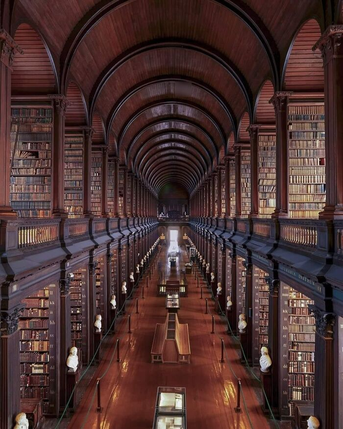 The Long Room of the Old Library at Trinity College Dublin in Ireland.