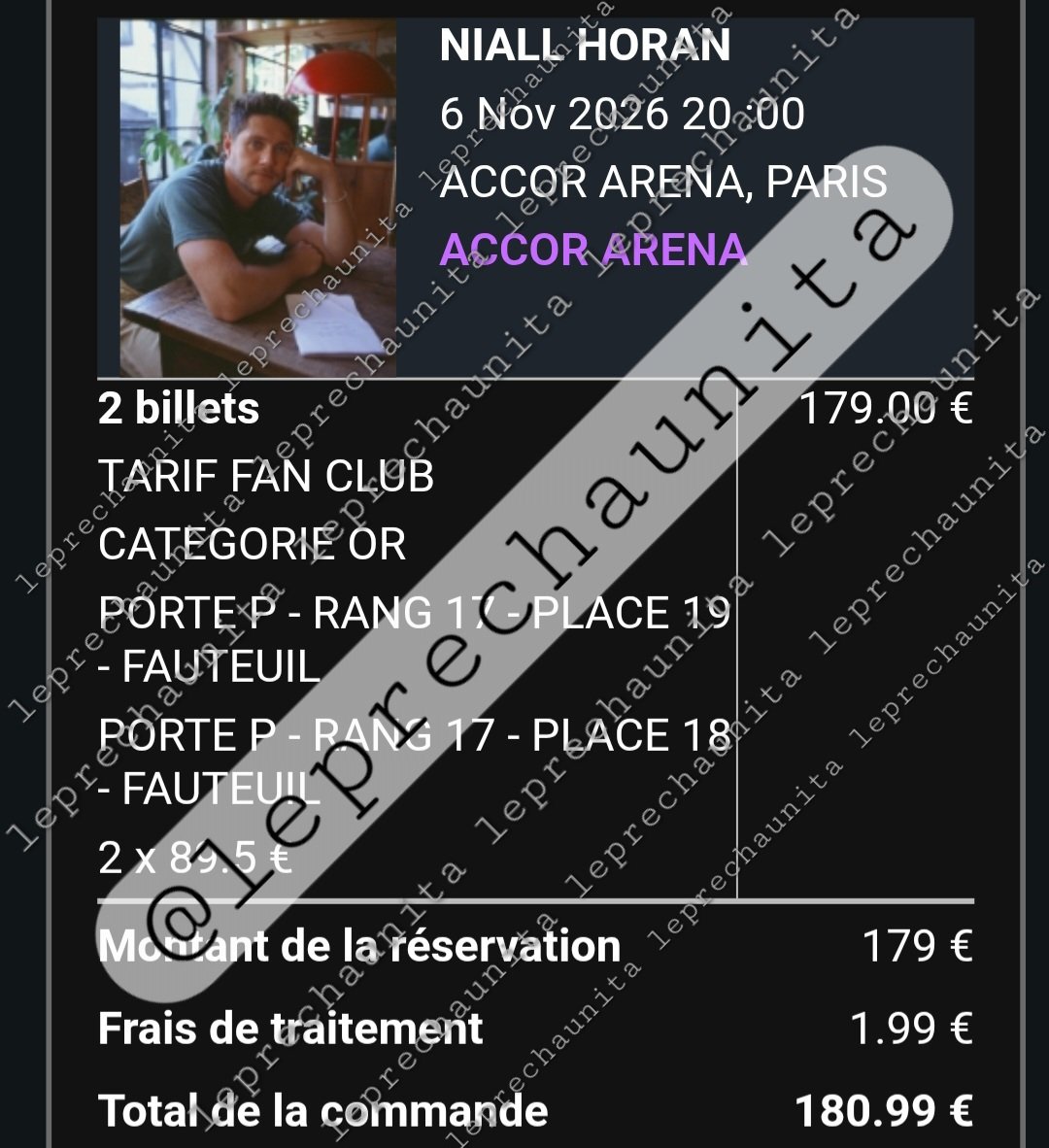 leprechaunita's tweet photo. I'm still selling 2 tickets for Niall Horan in Paris (November 6, 2026) because I got other tickets.

I'm selling them the price I paid (180,99€ for the 2 tickets - here's the proof of payment and the seats).

Contact me or @xbabymuke
if interested.

#NiallHoran https://t.co/U0mv2QFGRD