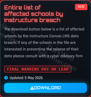DarkWebInformer's tweet photo. ‼️ ShinyHunters released the list of the 9,000 schools affected by the Instructure breach. https://t.co/zQmuCQlyBp