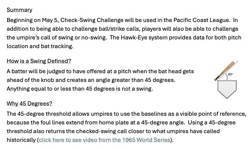 azfreedman's tweet photo. Happy check-swing challenge day to those who celebrate. Beginning today in the PCL, teams can challenge swings or no-swings. They'll be lumped into the standard two challenges per game per team along with ball-strike challenges.

(cc: @jaysonst &amp; @jjcoop36) https://t.co/7bJHlkPu29
