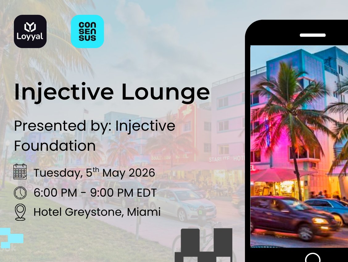 Where Web3 meets after hours. 🌙

🌐 <a href="/LoyyalNetwork/">Loyyal Network</a>  is in Miami for <a href="/consensus2026/">#Consensus2026 → Miami</a>  , with our COO, <a href="/Abhinay_Bhatt/">Abhinay Bhatt</a> .

🏃🏻‍♂️We’re heading to Injective Lounge — presented and hosted by <a href="/injective/">Injective 🥷</a>  Foundation.

🌆 An intimate evening of curated networking at Hotel Greystone, bringing