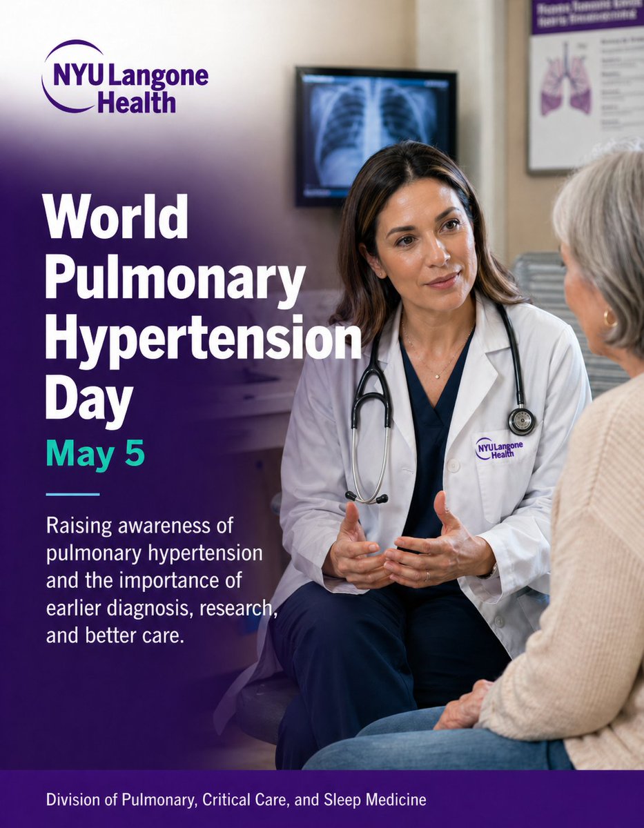 NYULangonePCCSM's tweet photo. Today is World Pulmonary Hypertension Day.
We’re raising awareness of pulmonary hypertension, the importance of earlier diagnosis, and the need for continued research and better care.
Learn more: https://t.co/Atez6YqRa1
#PCCM #Lung #WorldPHDay https://t.co/ebhwSMsGce