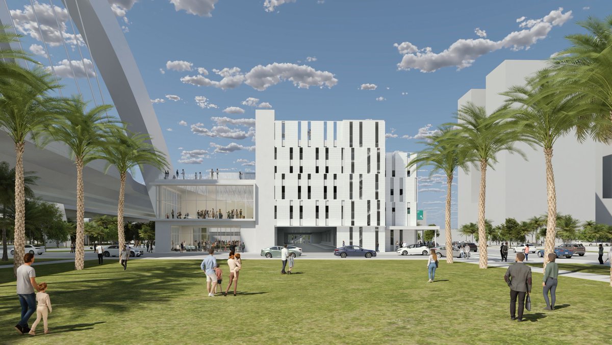 Adrienne Arsht Center in downtown Miami proposed a 750-space parking garage to be built on county-owned land next to the signature bridge arches. 

The facility would also have 5,000 sf of space for cultural programming. Plans were submitted to the county for approval. If