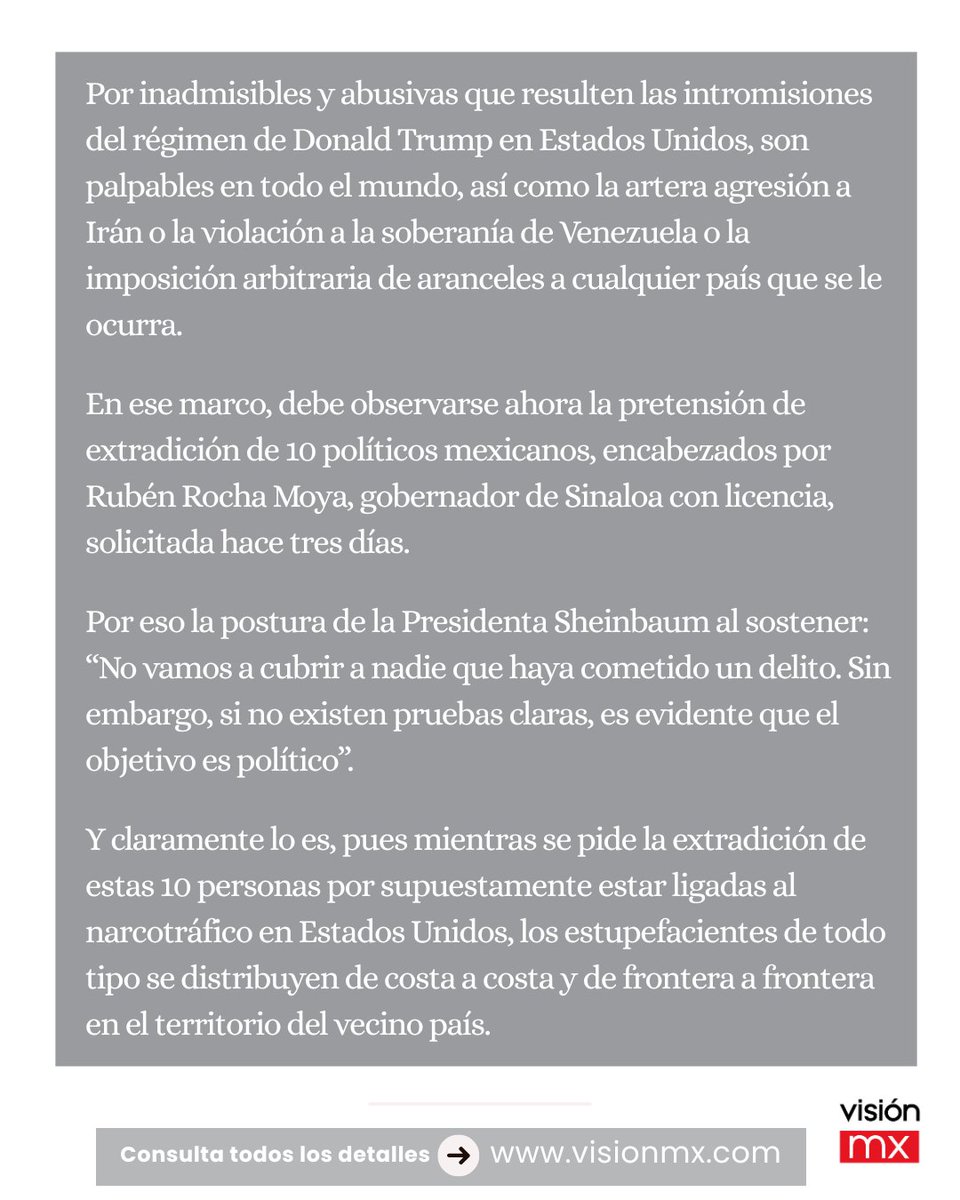 VisionMX_'s tweet photo. #AunquePese
#Opinión Intromisiones trumpianas | @salvador_mtz
Por inadmisibles que resulten las intromisiones de #Trump en #EstadosUnidos, son palpables en el mundo, así como la agresión a #Irán, #Venezuela o la imposición de aranceles. #Washington #RochaMoya #Sheinbaum #TMEC #4T https://t.co/1n0XPzIP1U