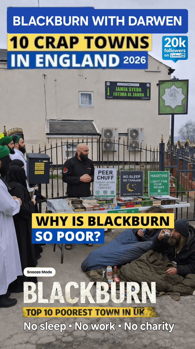RafakutAli's tweet image. Blackburn What in the Crack-Burn is going on in Blackburn. UKs poorest deprived towns ranks Top 10 'Worst Places to Live in the UK' from 1,200 towns year on year since 2019. #blackburn #social #housing #Darwen #peerz #jamia #mosque #masjid