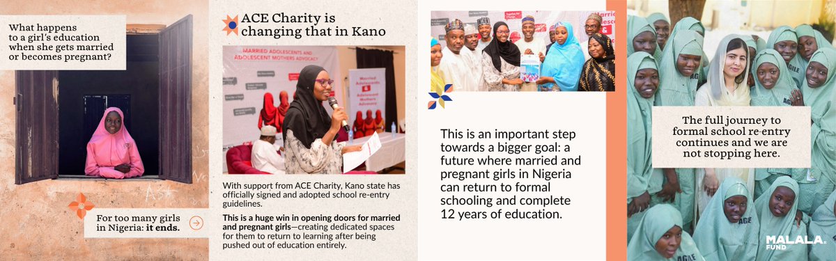 MalalaFund's tweet photo. In Nigeria, for too many girls, child marriage and early pregnancy put an end to their education. @Acecharity is changing that in Kano.

With their support, Kano State has officially signed and adopted school re-entry guidelines! This creates dedicated learning spaces for married and pregnant girls who had been shut out of education entirely.

This is an important step. But it is a step toward a bigger goal: ensuring married or pregnant girls in Kano can eventually return to formal schooling, complete 12 years of education, and access the same opportunities as every other girl.

The full journey to formal school re-entry continues and we are not stopping here.