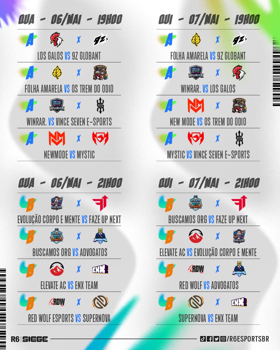 R6esportsBR's tweet photo. Tabela COMPLETA de jogos na segunda fase da LIGA START, uma das principais competições da nossa temporada do Tier 2 🔥

Os jogos começam nesta Terça-Feira (05) e voltam depois do Major 🗓️ https://t.co/DbKEOaJKQy
