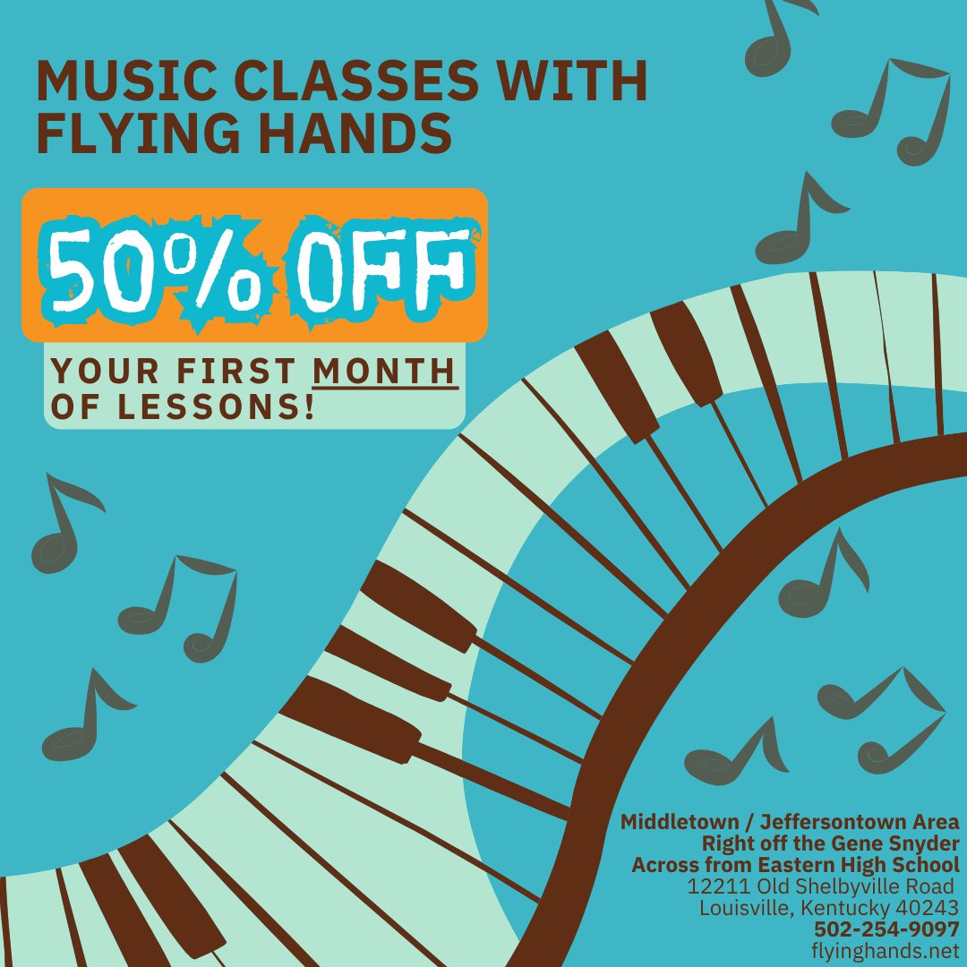 _FlyingHands_'s tweet photo. Ready to play, Louisville? 🎸🎤

Get 50% OFF your entire first month of music or voice lessons at Flying Hands Music School! Whether you’re a beginner or a pro, it’s time to find your sound.

Limited spots available—claim yours now! 🎹✨

#Louisville #MusicLessons #FlyingHands https://t.co/rPFyymlvF1
