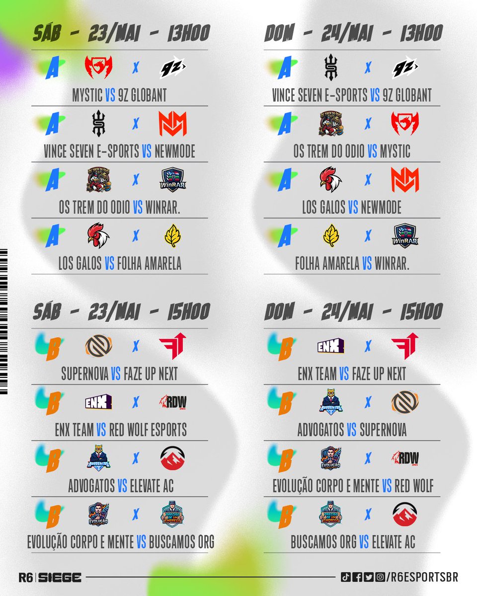 R6esportsBR's tweet photo. Tabela COMPLETA de jogos na segunda fase da LIGA START, uma das principais competições da nossa temporada do Tier 2 🔥

Os jogos começam nesta Terça-Feira (05) e voltam depois do Major 🗓️ https://t.co/DbKEOaJKQy