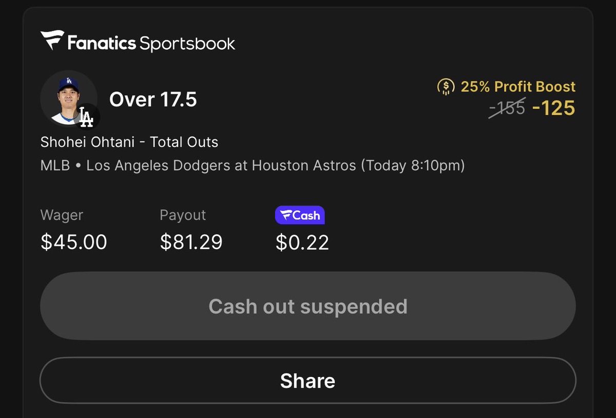 HunchoProps's tweet photo. PoTD (20-8) 🥶🎲

💎Shohei Ohtani Over 17.5 Outs⚾️
@FanaticsBook (-125)🚀25% Profit Boost

Ohtani is only pitching today and he’s been able to go 6 full innings everytime he’s started this season.. got a lot of confidence he will do it again tonight! 

#MLB #Dodgers https://t.co/cjwsL9TsNM