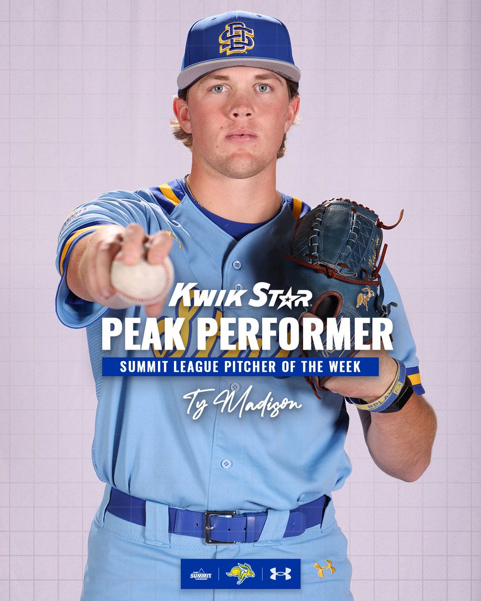GoJacksBaseball's tweet photo. 𝓢𝓾𝓶𝓶𝓲𝓽 𝓛𝓮𝓪𝓰𝓾𝓮 𝓟𝓮𝓪𝓴 𝓟𝓲𝓽𝓬𝓱𝓮𝓻 𝓸𝓯 𝓽𝓱𝓮 𝓦𝓮𝓮𝓴 – 𝓣𝔂 𝓜𝓪𝓭𝓲𝓼𝓸𝓷
🔷 Pitched final 7 2/3 innings in May 2 win at North Dakota State
🔷 Struck out career-high 10 batters
🔷 Limited NDSU to one run on three hits and did not walk a batter

#GoJacks 🐰 https://t.co/OWdGvgZozL