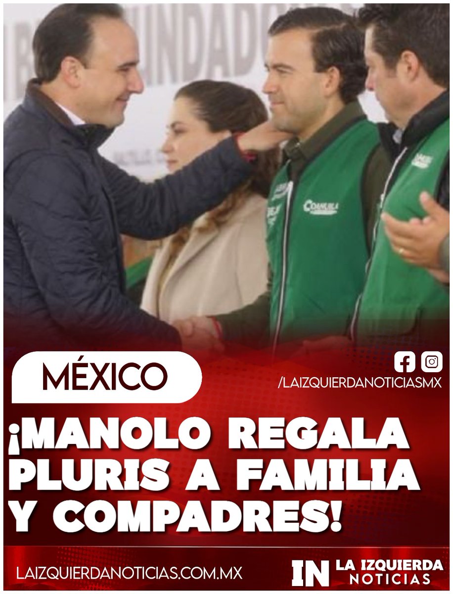 ¡DEDAZO PRIISTA! Al estilo del viejo PRI, el gobernador de Coahuila Manolo Jiménez repartió candidaturas como si fueran herencia familiar. El dedazo priista sigue vivo: primos y compadres al poder, colocados en listas plurinominales sin votación ni proceso democrático. Además, el