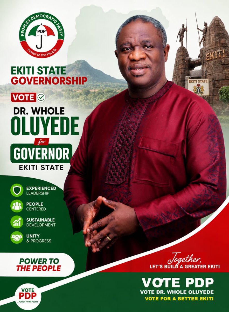 s_ogundipe's tweet photo. Let us give our votes to  the man with  better ideas, With his rich experience, EKITI won't be the same .. with OLÚYEDÉ as Gomina Ekiti, there are going to be foreign investors in our state.

Come June 20th, VOTE OLÚYEDÉ. https://t.co/l3aU4EW1pr
