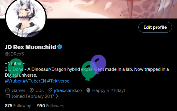 JDRex5's tweet photo. Ohh Bday Balloons 😅🦖🐉. Will be doing a Bday stream later today 
#VTuber #VTuberEN #VTuberUprising https://t.co/ZxO7PFUwmK
