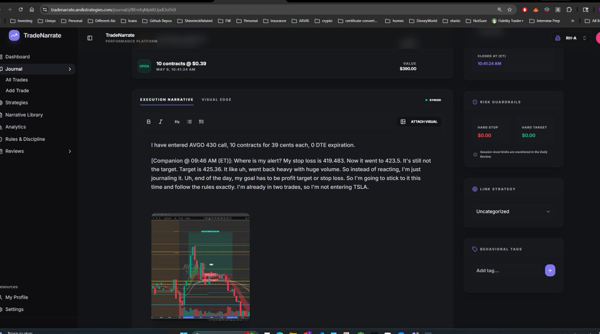 ROR_Traders's tweet image. Moving stops is a story you tell yourself.

“I’ll just give it a little room…” = protecting your ego, not your plan.
Narrate it in real time. Let AI grade it against YOUR rules.

Try it free → tradenarrate.arvikstrategies.com

#RulesOverResults #TradingDiscipline #TradingPsychology