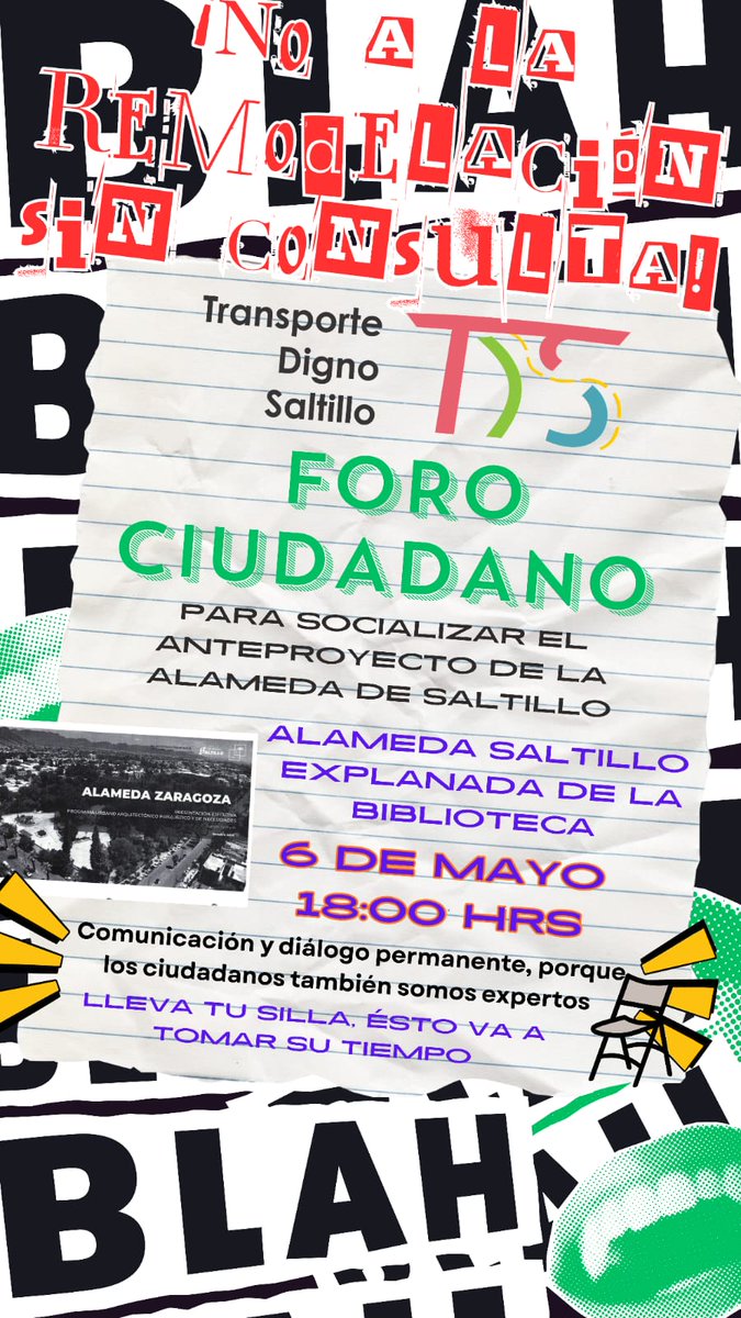 CCICOAH's tweet photo. 🌳 Foro ciudadano "La Alameda que queremos" de @TDignoSaltillo este miércoles 06 de mayo

🕘 Hora: 6:00 p. m.
📍 Lugar: Alameda Zaragoza Saltillo, explanada de la biblioteca
 🎟️ Entrada libre https://t.co/0XXH5UOMA9