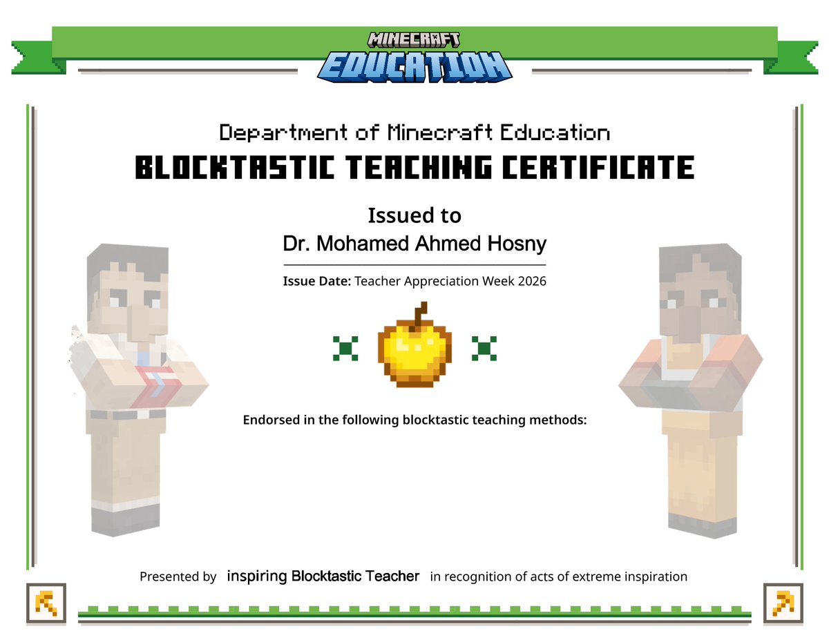 mahosny2019's tweet image. #بفضل_الله
#أبعتهاله  @إشارة
inspiring Blocktastic Teacher
📷📷📷 Happy Teacher Appreciation Week! 📷📷📷
#MinecraftEdu