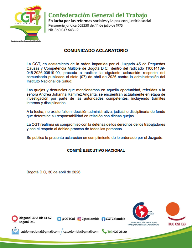 CGT Oficial Colombia tweet media
