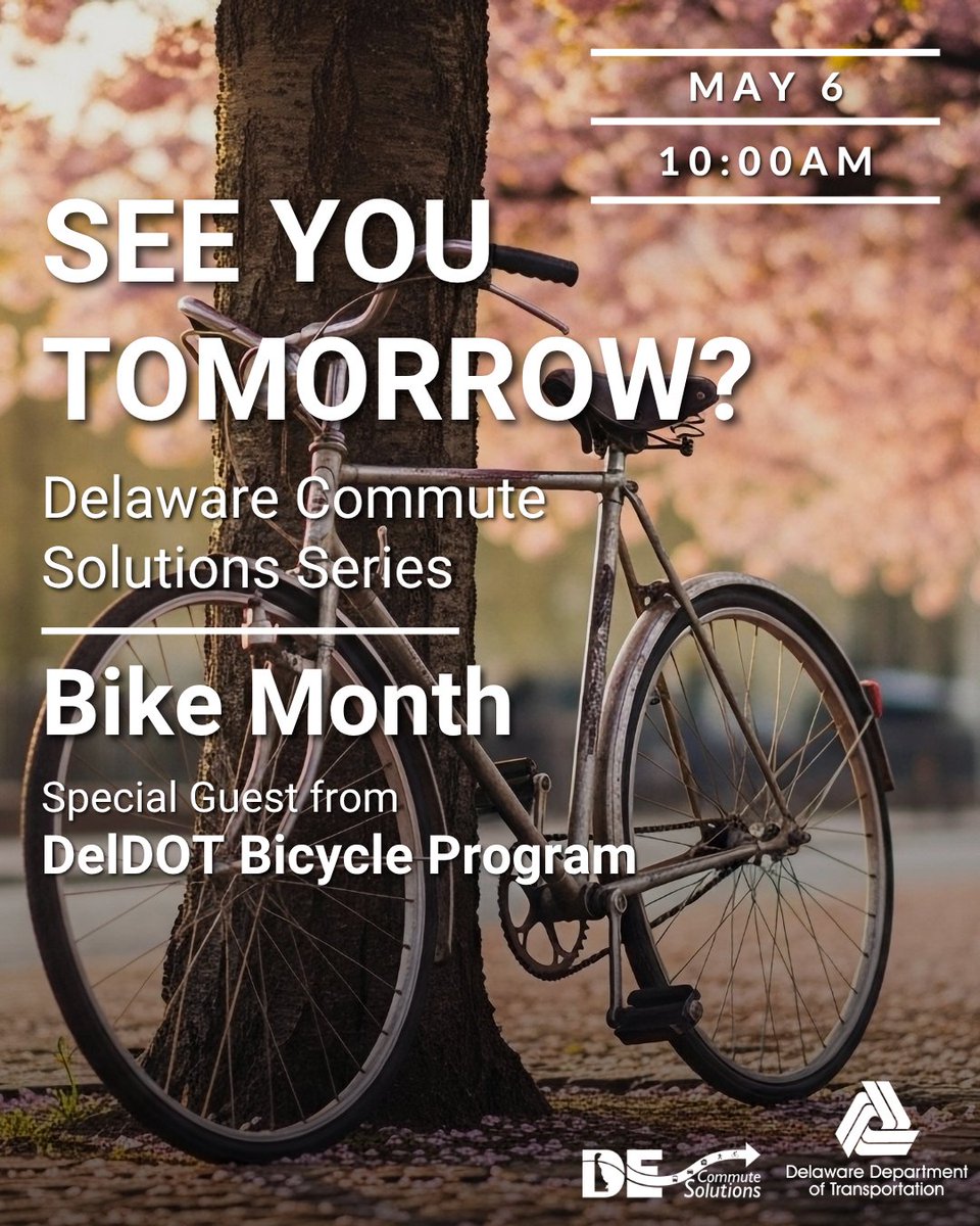 DECommuteSol's tweet photo. See you tomorrow? Join Delaware Commute Solutions (DECS) as we celebrate Bike Month with our May Info Series virtual webinar, featuring guest speaker John Fiori, Bicycle Coordinator for the DelDOT Bicycle Program.

RSVP: https://t.co/T1PiD7ozTG https://t.co/pqS0DcNUz0