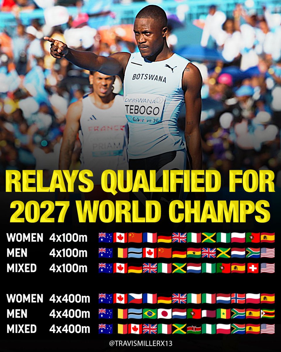 travismillerx13's tweet photo. Relays qualified for the 2027 World Athletics Championships after #WorldRelays https://t.co/O1H6DpEr3x