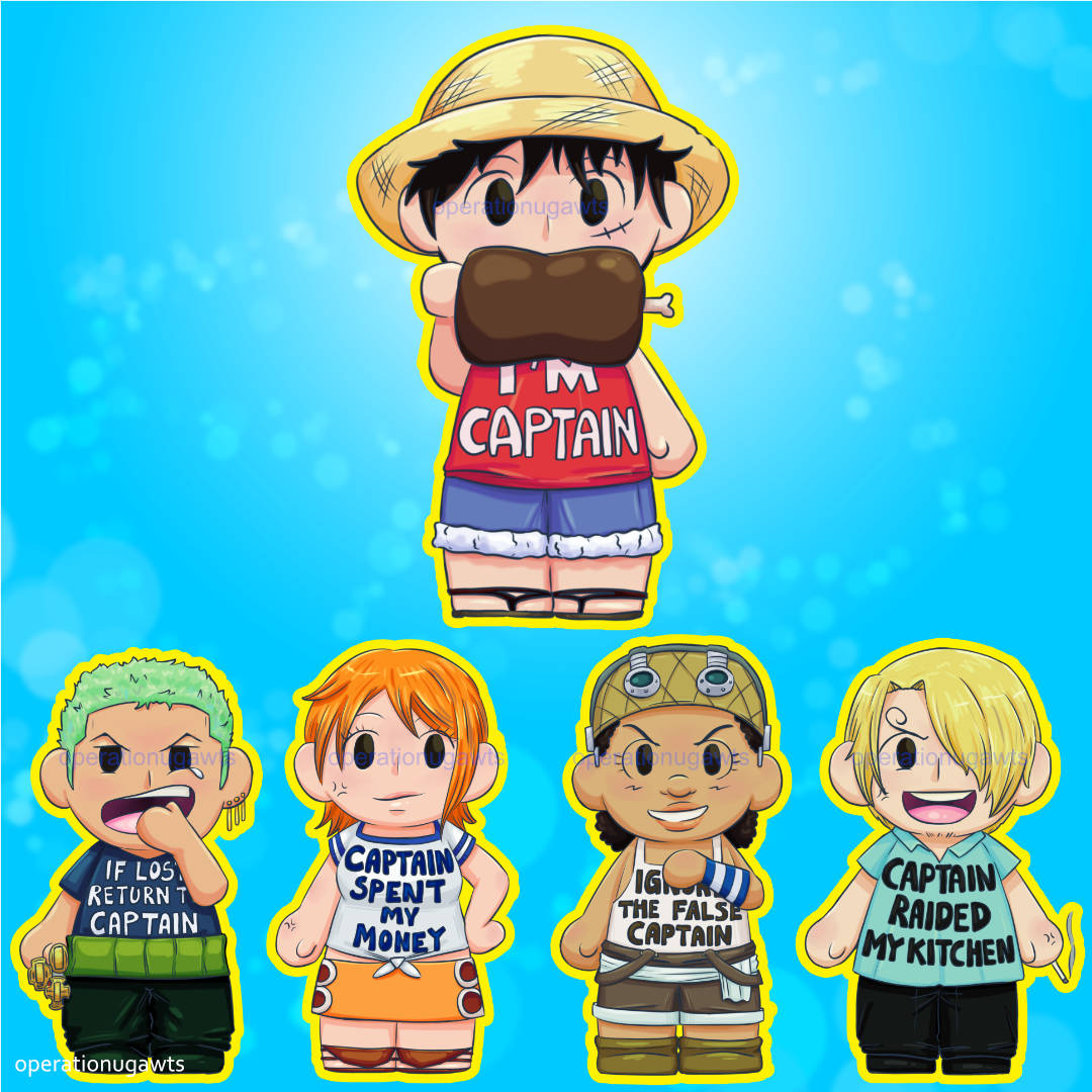 OperationUGAWTS's tweet photo. Happy Birthday Luffy!  

This originally started as an "if lost, return to captain" series, but then I decided to get silly with their shirts.   

Featuring the East Blue Straw Hat Crew!  #monkeyDLuffy #onePieceFanArt https://t.co/sEYOKQkycp