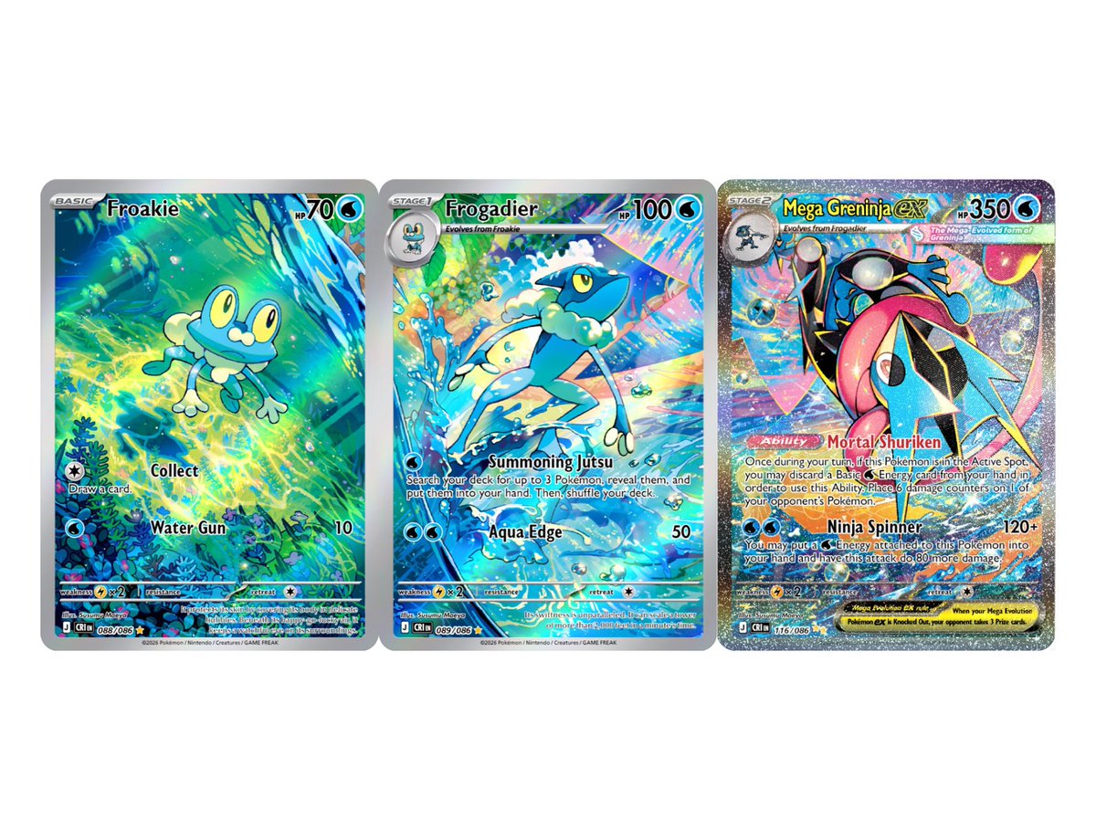 The Connecting Mega Greninja ex Evolution Line cards have been revealed  from Chaos Rising Illustrated by Susumu Maeya