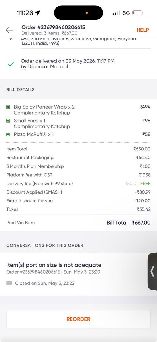 0806_aishwarya's tweet photo. @SwiggyCares Sharing the order ID but whats the point because you dont revert on chats and ask to drop mails. I cant come to twitter everytime right https://t.co/Zw7lntc0mn