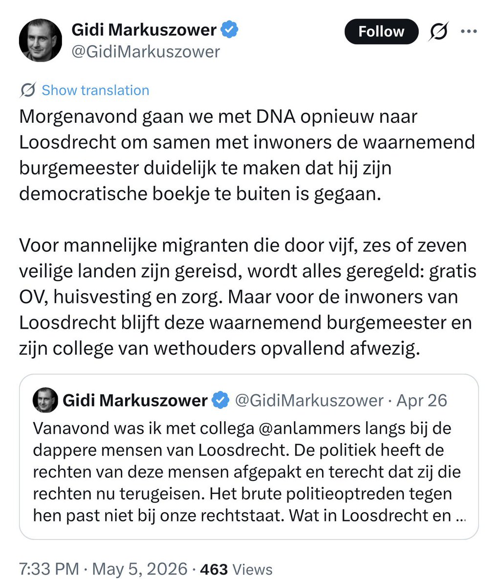 mmeeuw's tweet photo. Een burgemeester die 
1) uitvoert wat zijn gemeenteraad heeft besloten en
2) de wet uitvoert

 Is volgens oud PVV-er Markuszower “zijn democratische boekje te buiten gegaan.” https://t.co/N8en0xhnjZ