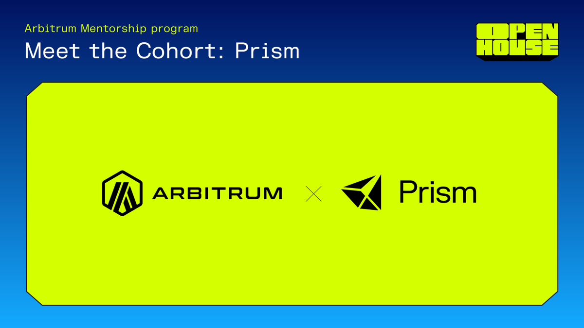 ArbitrumDevs's tweet photo. Meet @PrismFi_, the second spotlight from Arbitrum Mentorship Program Cohort 1.

Built on Arbitrum's predictable costs, fast settlement, & deep liquidity, Prism brings every DeFi primitive into one superapp - AMM, launchpad, prediction markets, perps and more.

Together, we’re helping teams like Prism bring all-in-one DeFi app into the programmable economy.