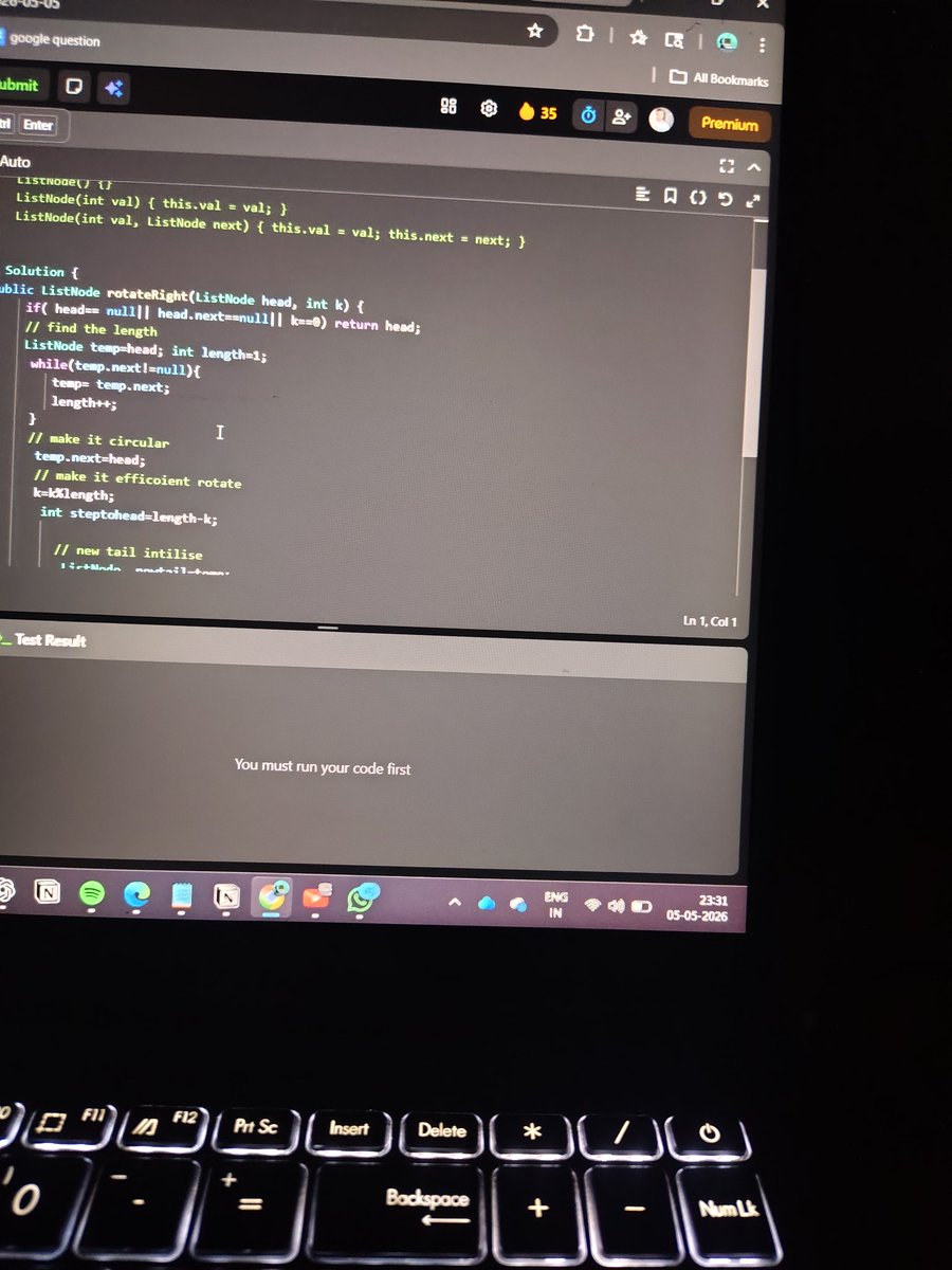 devidatta06's tweet image. Late night grind pays off 

Finished solving 5 questions on LeetCode today, wrapping up at 11:30 PM.
Consistency &amp;gt; motivation. Small steps every day are adding up.

Feeling proud and more confident 
Let’s keep pushing 

#LeetCode #CodingJourney #Consistency #DSA #KeepGrinding