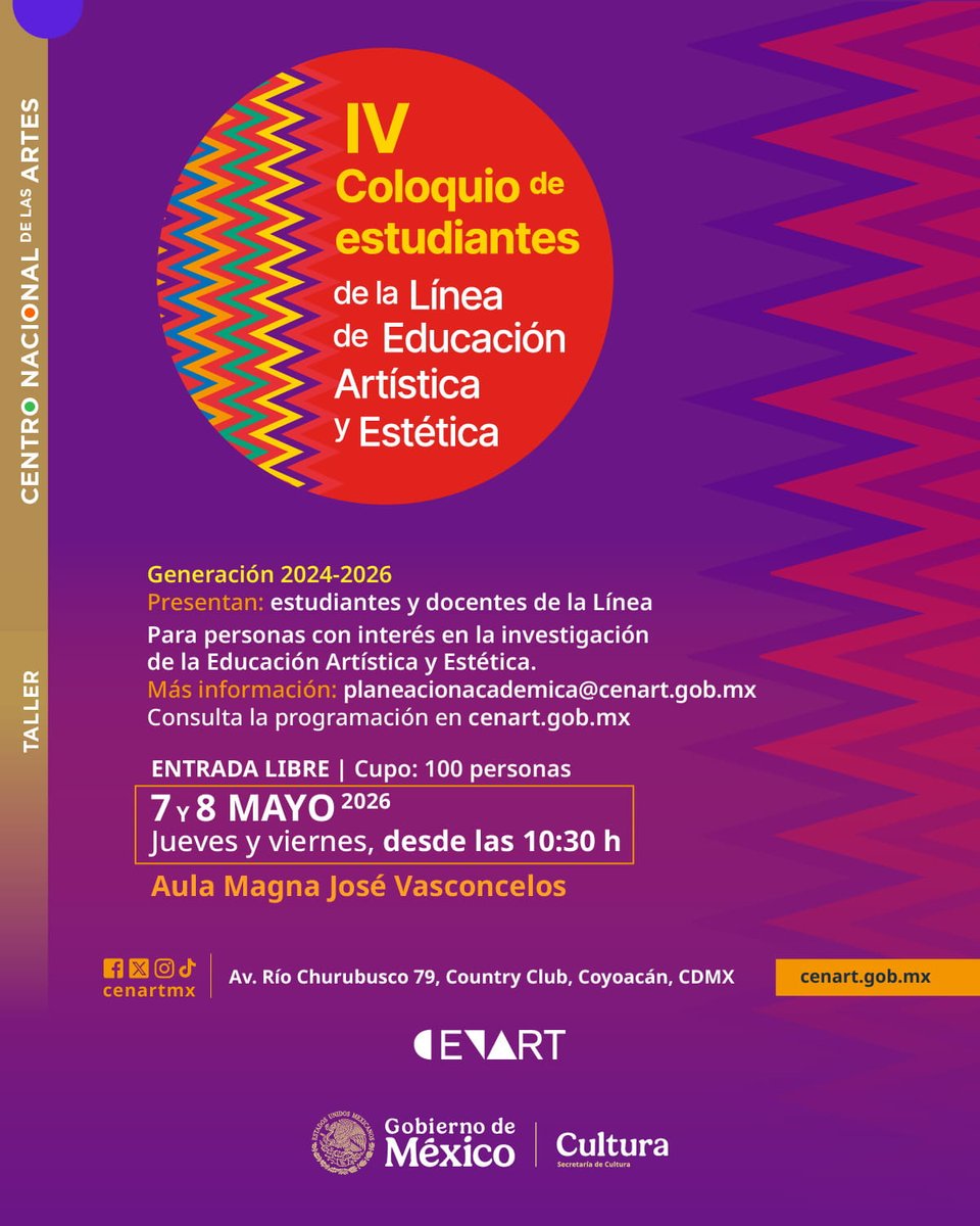 ddacenart's tweet photo. 🟪 ¿Cómo se construye el futuro de la educación artística? 

Un espacio de diálogo abierto donde conocerás los proyectos de investigación de la generación 2024-2026 ​¡Ven a compartir ideas y expandir la mirada sobre la estética y el arte! 🎭 🎨 📚

https://t.co/h9wXrkFnit https://t.co/XFdVYml1JL