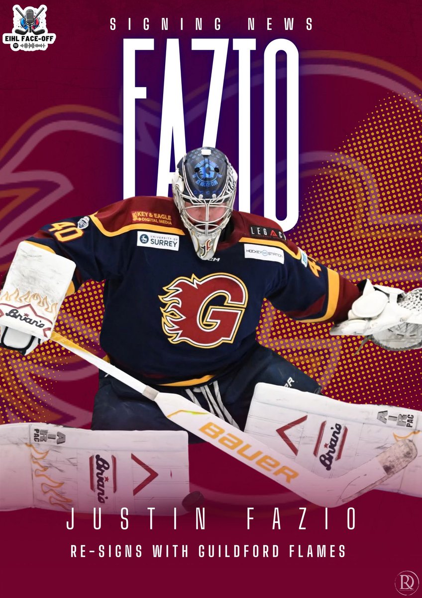 EIHLFaceOff's tweet photo. 📰SIGNING NEWS 📰

 Justin Fazio Re-Signs with @flamesicehockey

📊Last season stats across all @officialEIHL competitions:
45 GP | 1 SO | 92.62 Sv% | 2.51 GAA

Happy with the signing? #FlamesFans https://t.co/0fHsRciroY