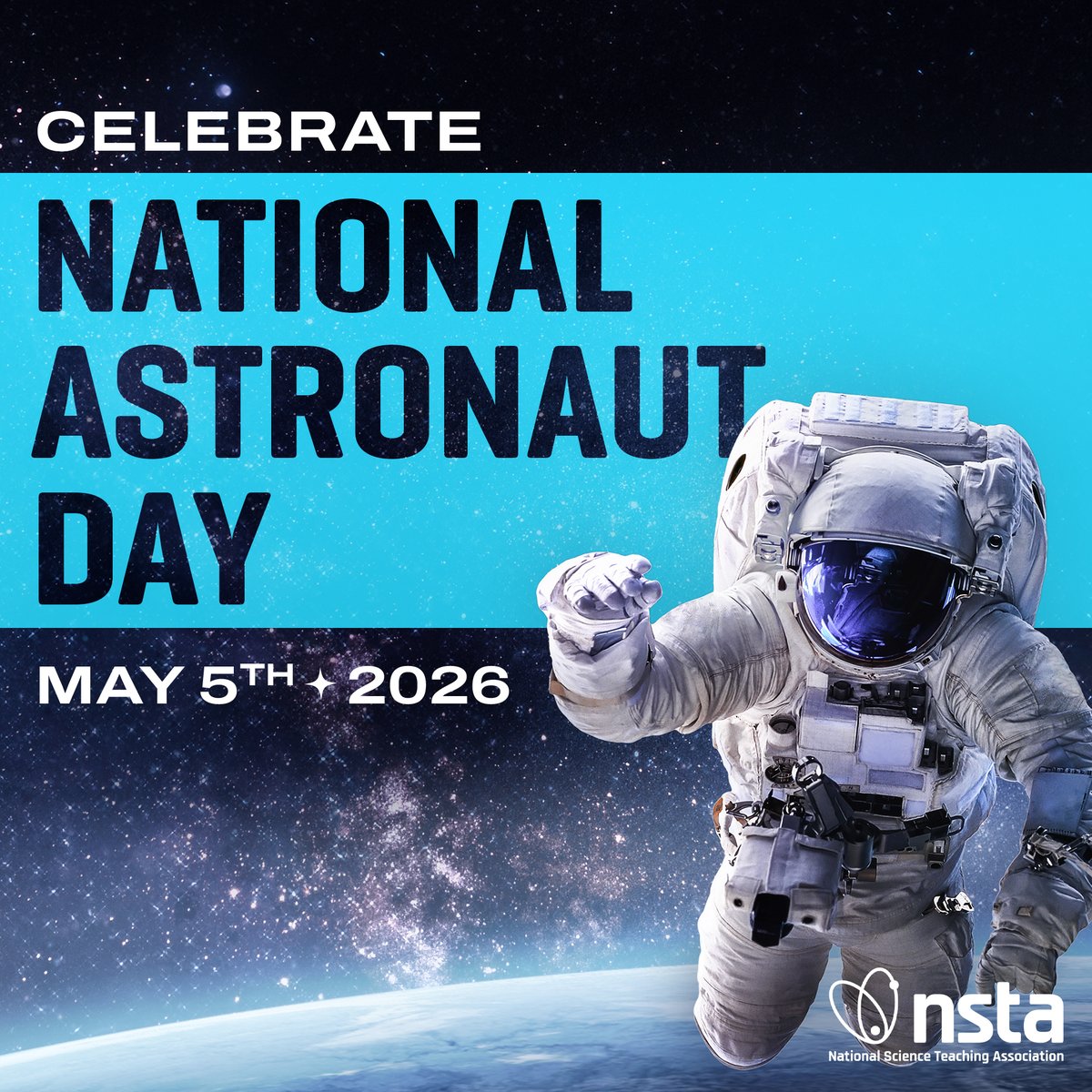 NSTA's tweet photo. 🚀 Happy National Astronaut Day!
In 1959, NASA selected the Mercury Seven. In 1961, Alan Shepard became the first American in space, flying 15 minutes and reaching 116 miles above Earth. Inspire curiosity with NSTA resources: https://t.co/JYk1uwR1aw
#NSTA #STEMEducation https://t.co/g8eiazpH3s