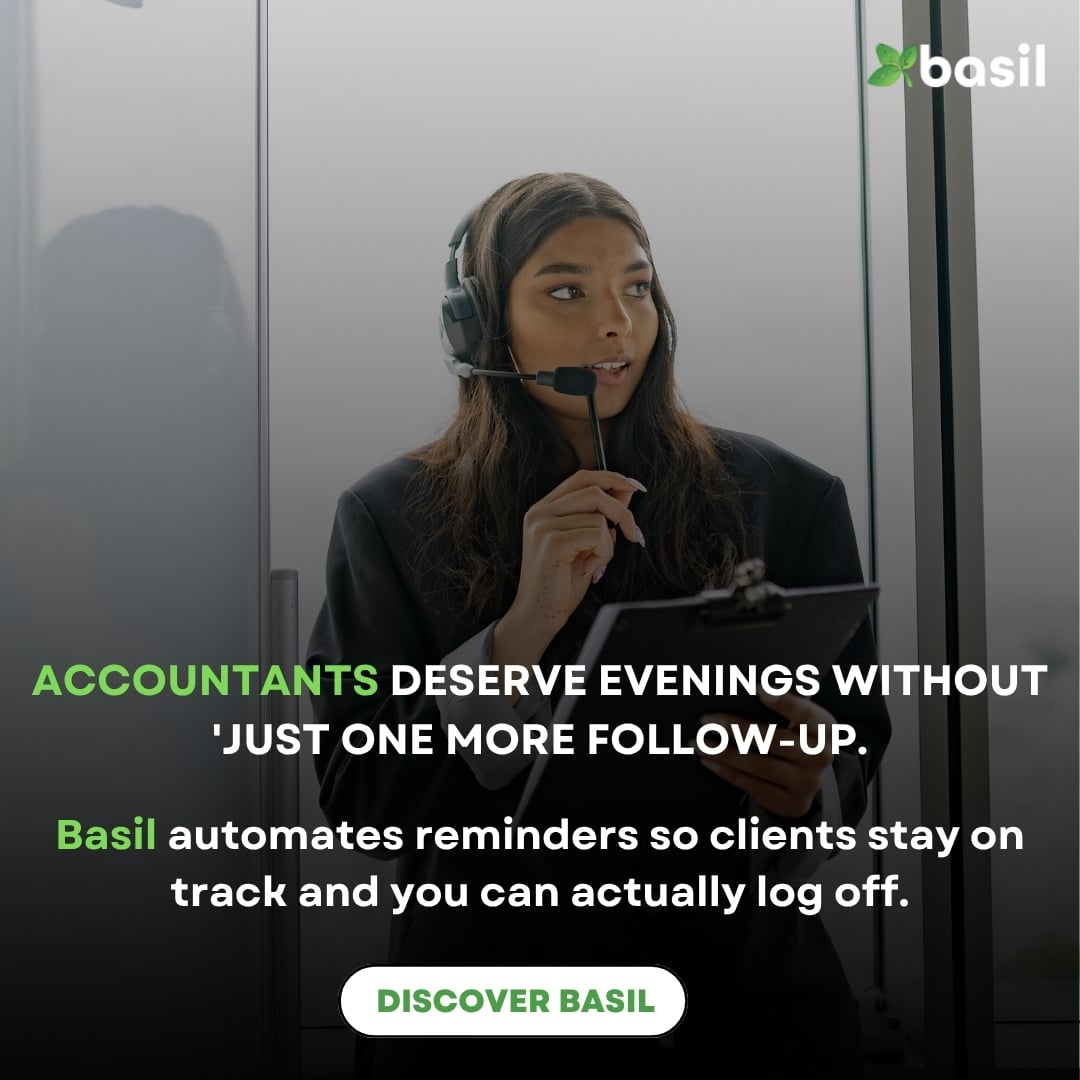Your evenings shouldn’t be spent chasing clients. 🌙

Smart accountants use modern accounting software to automate follow-ups, stay organized, and finally log off on time.

Get the Basil app: bit.ly/4d7SMVk

#Accountants #AccountingSoftware #WorkLife #CPA #Bookkeeping