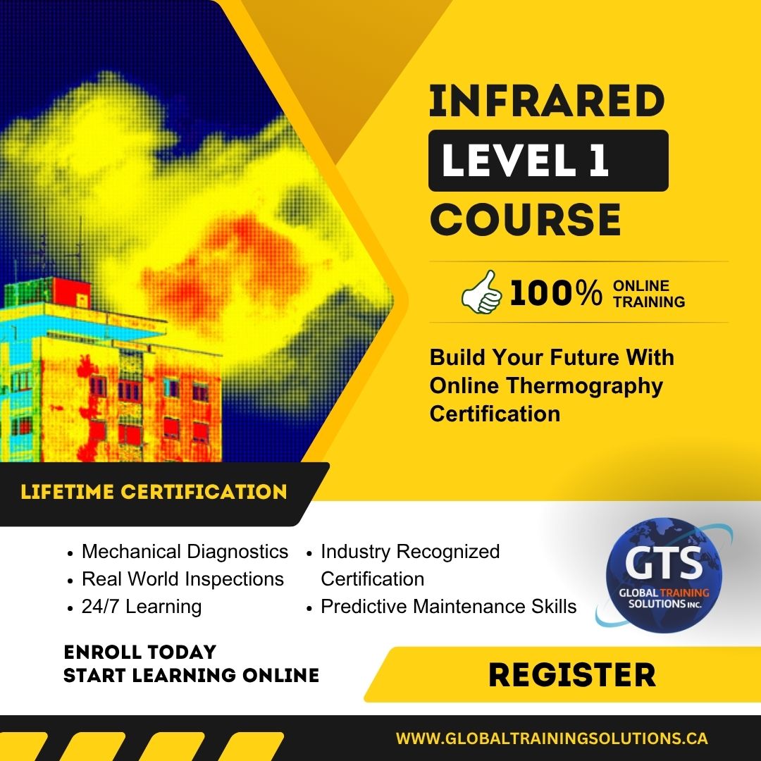 globaltrainsol's tweet photo. GET CERTIFIED WITH LEVEL 1 THERMOGRAPHY ONLINE TODAY! 100% online infrared thermography certification with lifetime credentials and flexible learning. Learn electrical, mechanical, roof &amp; building inspections, predictive maintenance, camera setup, etc.#InfraredThermography https://t.co/YKlCUKi2Br