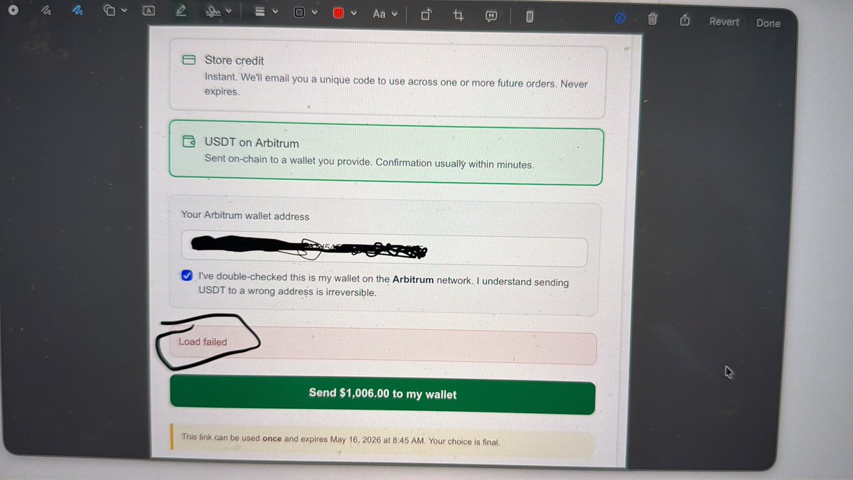 mitch_summers's tweet photo. @0xexpt Load failed when transferring @0xexpt. I’ve triple checked USDT wallet on Arbitum. Please help. https://t.co/FvHUyCQXeD